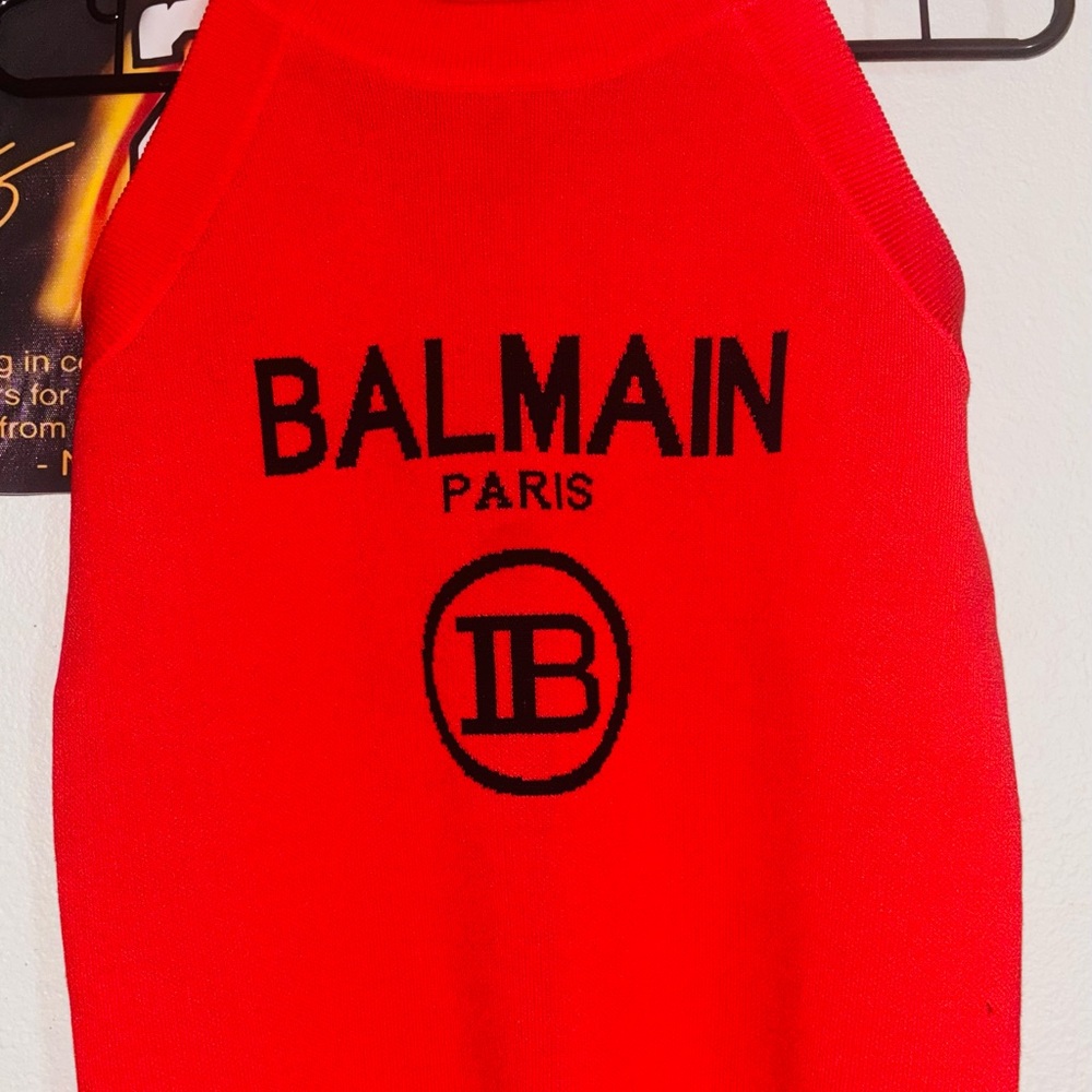 Balmain Paris Vibrant Red Logo Top